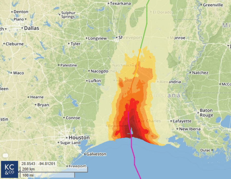 KCC Hurricane Laura wind footprint